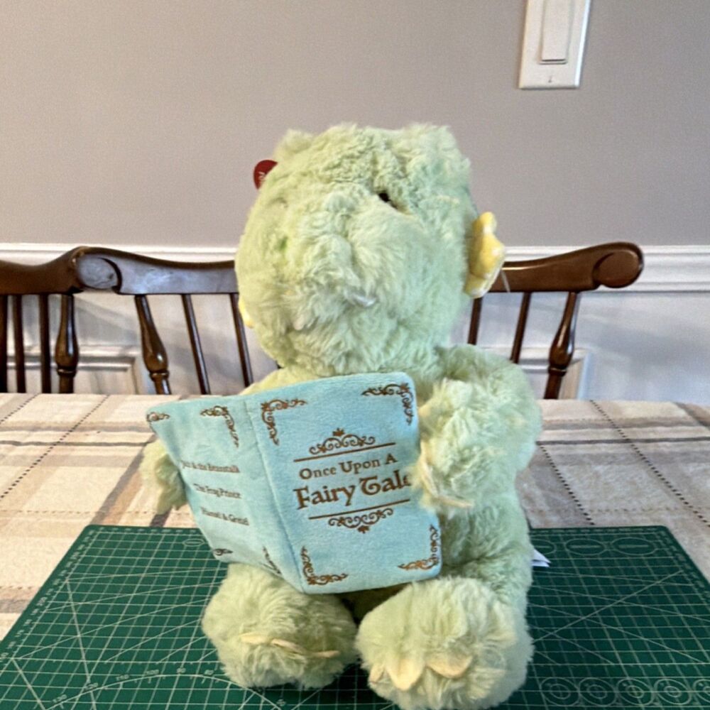 Cuddle Barn Read Along Mr. Dustin Dragon Plush Stuffed Animal Green TESTED